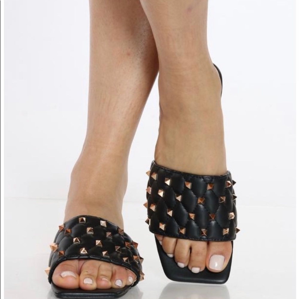 Black faux leather  Women Sandals